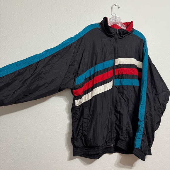 1721 Sportclub Black Striped Full Zip Windbreaker Jacket Mens Size XL Vintage 90 - Picture 2 of 9